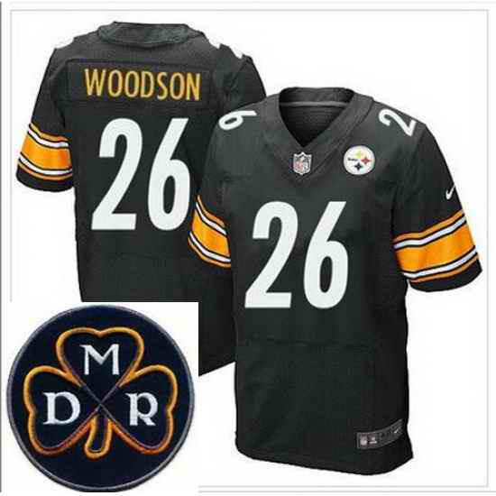 Men's Nike Pittsburgh Steelers #26 Rod Woodson Black Team Color NFL Elite MDR Dan Rooney Patch Jersey